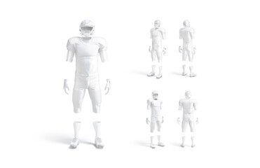 Blank white american football uniform mockup, different views