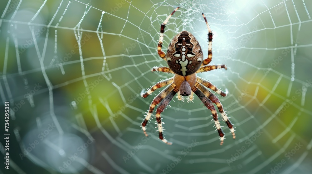 Wall mural a close up of a spider on it's web in the middle of it's cobwe.