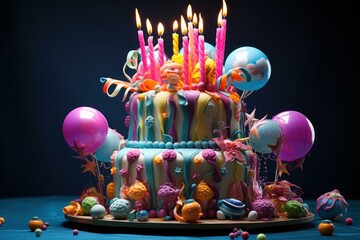 Party birthday cake. Sweet party. Generate Ai