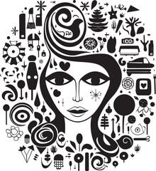Enigmatic Essence Refined Abstract Woman Face Vector Graphic with Noir Elements Sleek Shadow Profile Modern Black Woman Face Vector Element with Abstract Features
