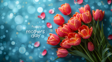 Beautiful tulips and phrase HAPPY MOTHER'S DAY - obrazy, fototapety, plakaty