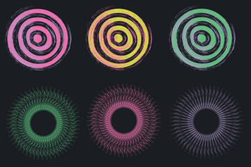 Swirl brush symbols . Spiral shapes on black for business concepts, decorative autumn compositions, fashion trends, logos, prints, fabric products, embroidery, web icons, etc.