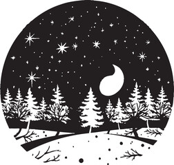 Silent Night Snowfall Minimalistic Vector Card Design Mystic Midnight Wishes Intriguing Black Christmas Card