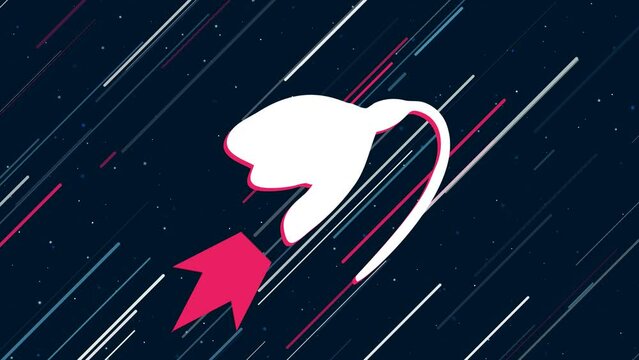 Snowdrop flies through the universe on a jet propulsion. The symbol in the center is shaking due to high speed. Seamless looped 4k animation on dark blue background with stars