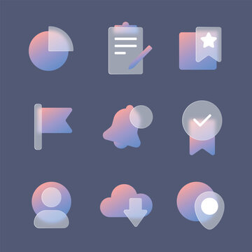 Vector illustration icon set business, banking, financial operations, management, statistics, Vector illustration icon set business, banking, financial operations, management, glassmorphism.