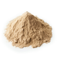 close up pile of finely dry organic fresh raw kava root powder isolated on white background. bright colored heaps of herbal, spice or seasoning recipes clipping path. selective focus - obrazy, fototapety, plakaty