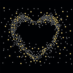 Heart in silver and gold rhinestones, with sparkles in different areas, fashionable design for all types of occasions, text on attractive background.