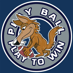 Illustration of wolf mascot with American football elements, with ball and text " Wolf Team South Division Department " with bright colors and texts on different backgrounds combining shields.