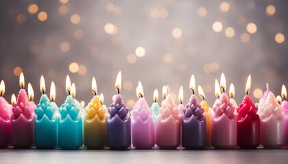 Burning candle illuminates celebration, glowing with vibrant colors generated by AI