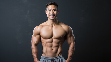 Fototapeta na wymiar asian bodybuilder upper body smiling in the camera