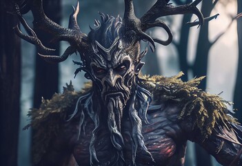 Wendigo, monster or demon. Mythological creature or spirit of the forest. Generative AI