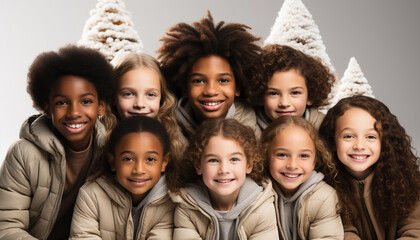 Obraz premium A cheerful group of children smiling, looking at camera happily generated by AI