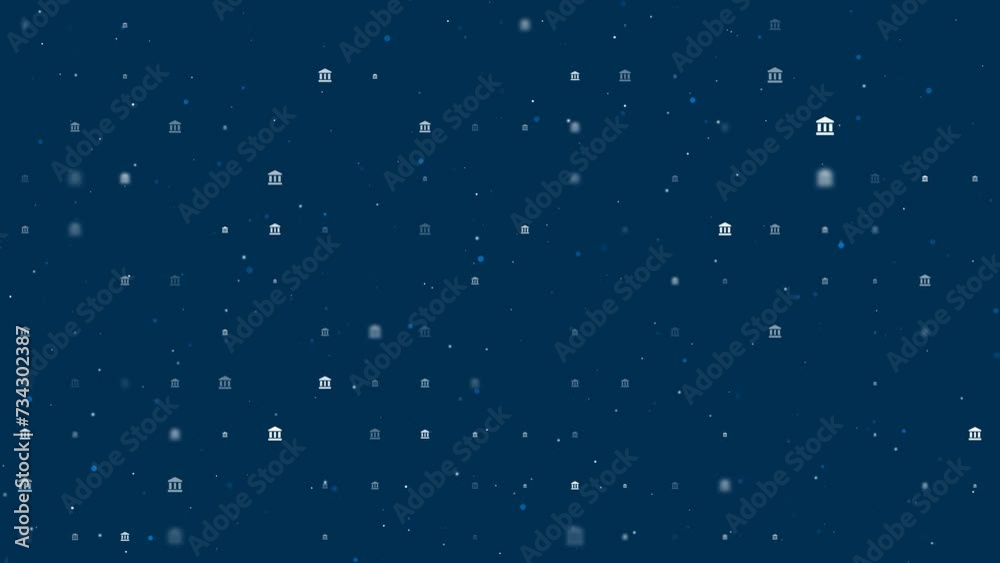 Poster template animation of evenly spaced bank symbols of different sizes and opacity. animation of transp