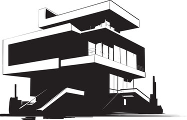 Ebony Element Refined Black Architecture Illustration Chic Cityscape Modern Black Vector Building