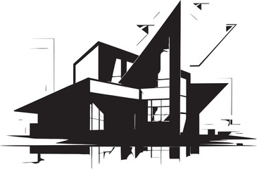 Fototapeta premium Ink Elegance Stylish Abstract Building Design Gothic Geometry Modern Vector Architectural Icon