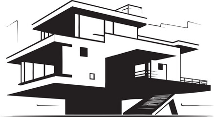 Shadowed Skylines Elegant Black Building Symbols Ink Infusion Contemporary Architecture Graphics