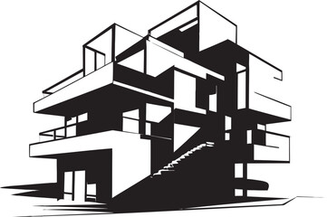 Urban Noir Stylish Abstract Structures Shadowed Skylines Elegant Black Building Symbols