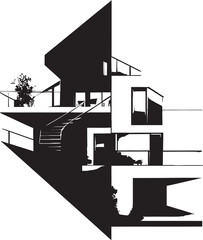 Noir Nexus Stylish Abstract Architectural Elements Mystic Metropolis Intriguing Vector Buildings