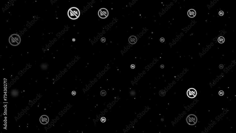 Poster template animation of evenly spaced no video symbols of different sizes and opacity. animation of tr
