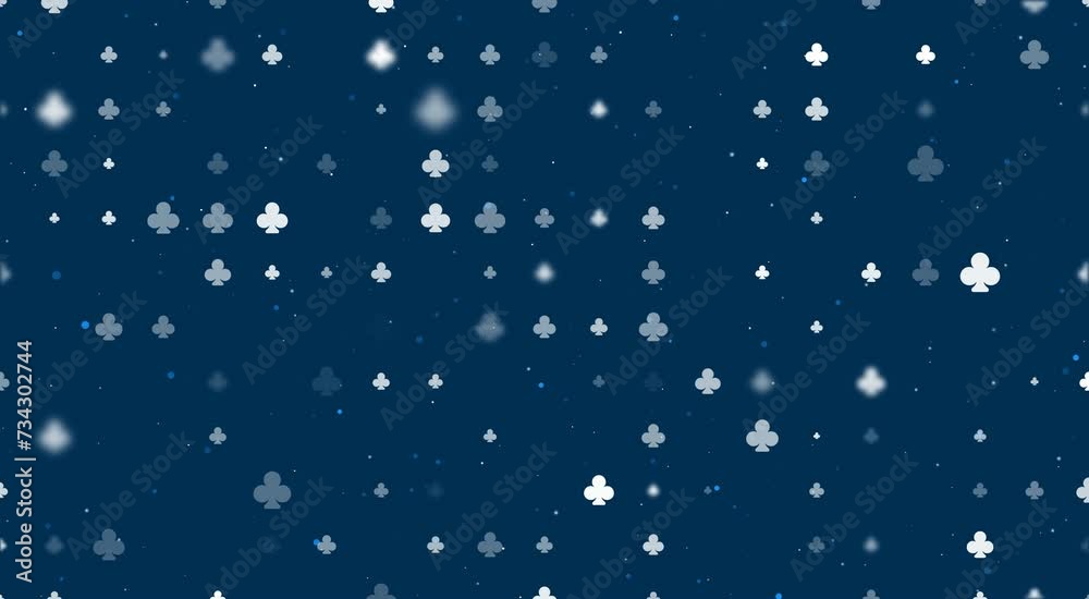 Poster template animation of evenly spaced clubs of different sizes and opacity. animation of transparency 