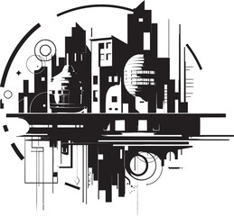 Shadowed Skylines Elegant Black Architecture Design Ink Innovations Contemporary Vector Structure Symbol