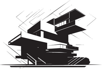 Chic Cityscape Modern Vector Architecture Symbol Shadowed Symmetry Elegant Black Structure Graphic