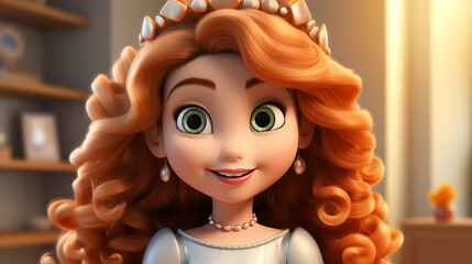 3d cute cartoon princess generative Ai photo