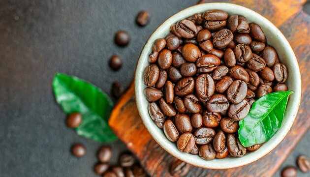 Coffee beans freshly roasted arabica or robusta blend snack future drink healthy meal top view copy space for text food background rustic image