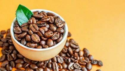 Fototapeta premium Coffee beans freshly roasted arabica or robusta blend snack future drink healthy meal top view copy space for text food background rustic image