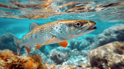 Obraz premium Underwater hunting the predatory pike in its natural habitata captivating concept of sport fishing.