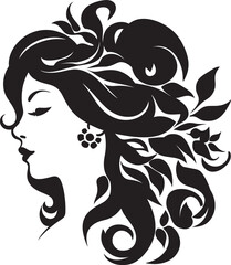 Noir Blossom Beauty Floral Woman Head Icon Shadowed Elegance Vector Floral Face Symbol