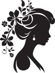 Nightshade Beauty Black Floral Woman Graphic Ebony Blossom Muse Vector Floral Face Symbol