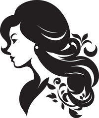 Monochrome Maiden Vector Floral Woman Element Noir Petal Portrait Floral Face Icon Design