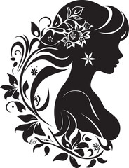 Midnight Enchantment Black Floral Face Profile Obsidian Bloom Vector Floral Woman Head
