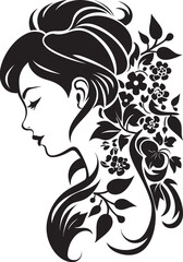 Fototapeta na wymiar Noir Whisperer Black Floral Face Vector Midnight Reverie Vector Floral Woman Graphic