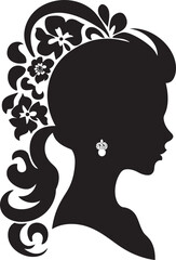 Midnight Reverie Vector Floral Woman Graphic Shadowed Serenade Black Floral Face Design