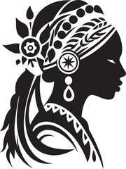 Petal Profile Black Floral Face Icon Blossom Beauty Vector Floral Woman Design