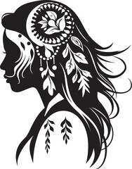 Garden Grace Floral Woman Head Icon Flora Fantasy Black Floral Woman Design