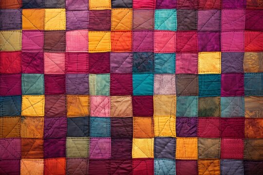 Intricate Patchwork blanket background. Summer ornament pattern fabric style. Generate Ai © juliars