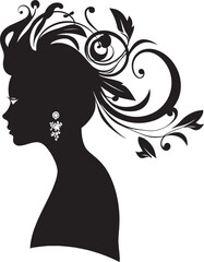 Enigmatic Muse Black Floral Face Iconic Design Noir Bloom Beauty Floral Face Vector Graphic