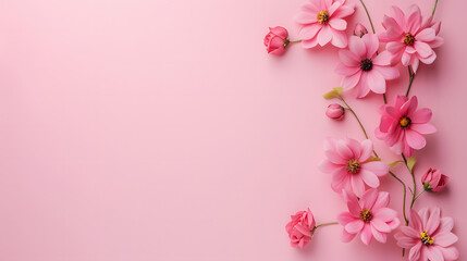 Fototapeta na wymiar Harmonie Florale : L'éclat des couleurs estivales sur un fond rose vibrant 