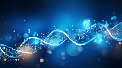 Medical blue banner with sunlight and genetic human spiral dna polygonal structure