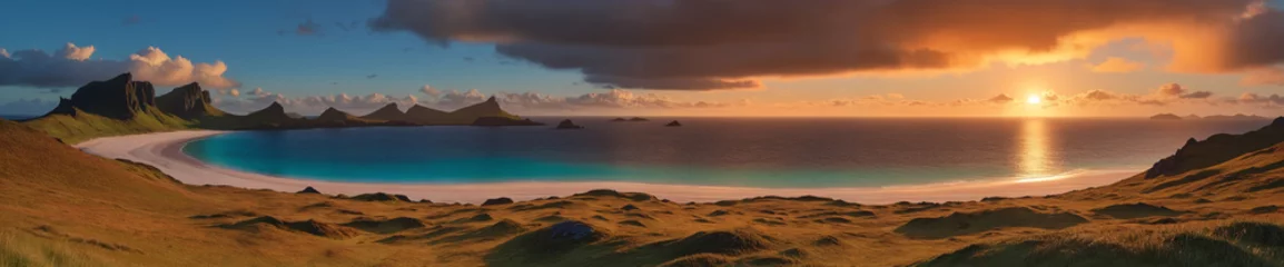 Foto op Canvas Nature's masterpiece: a scenic landscape of a tropical island's coastline with a panoramic view of laguna at sunset © Aleksei Solovev