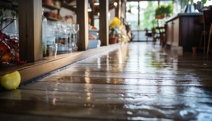 Water leak causes kitchen floor damage   property insurance concept, home flooding and repair costs