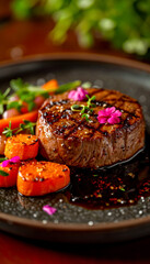 Filet Mignon with Pepper and Edible Flowers