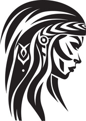 Tiki Tranquility Black Island Woman Icon Oceanic Essence Vector Hawaii Woman Symbol
