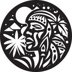 Island Jewel Vector Hawaiian Woman Icon in Black Tribal Essence Hawaiian Woman Symbol Design