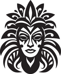 Tribal Wisdom Hawaiian Woman Design in Black Oceanic Queen Vector Tribal Woman Icon