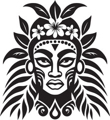 Tribal Temptress Hawaiian Woman Icon in Black Oceanic Opulence Vector Tribal Woman Symbol Design