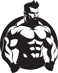 Power Emblem Vector Fitness Man Icon in Black Gym Gladiator Black Fitness Man Symbol Design